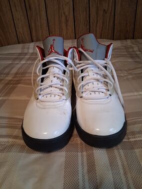 Nike White and Red High-Top Sneakers with Black Sole